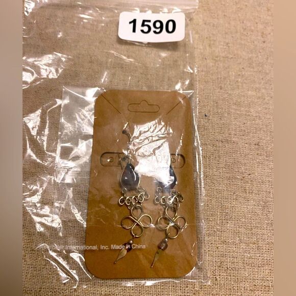 NWT boho wire and glass brown teardrop tribal dangle earrings hook backs - Picture 4 of 6